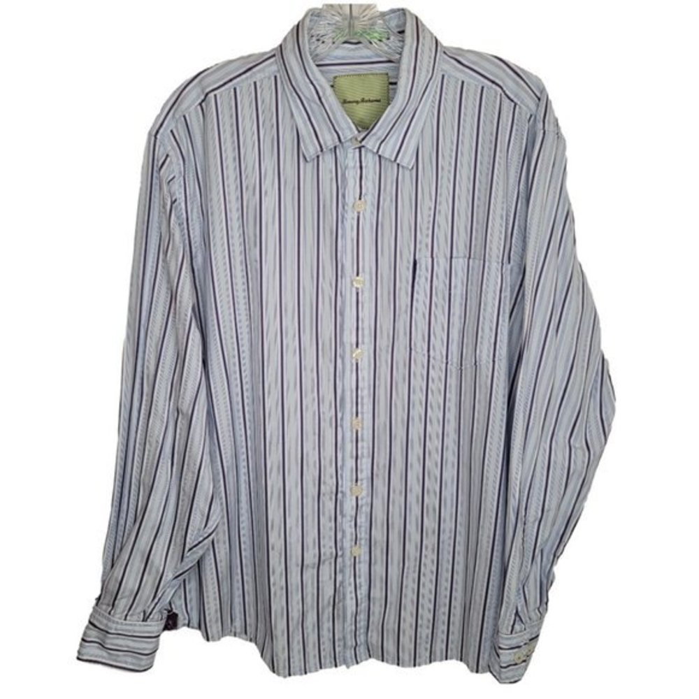 Tommy Bahama Mens Size XL Blue Purple Striped Long Sleeve Button Up Pocket Shirt
